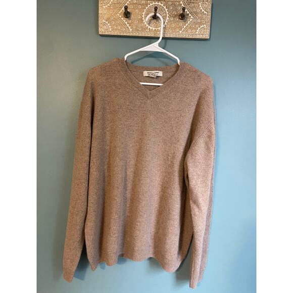 Pronto Uomo Cashmere Sweater Men's Tan Large V-Neck - Picture 2 of 5